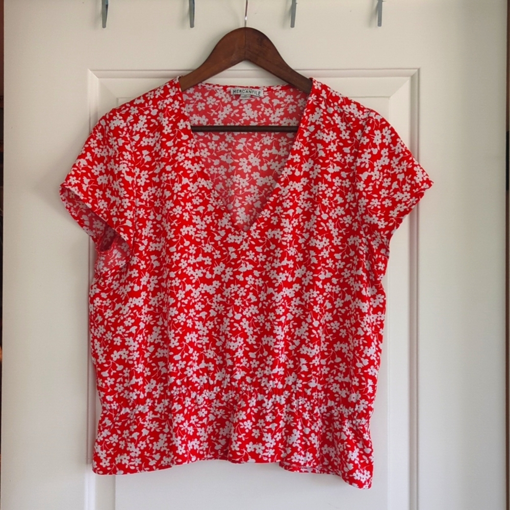 J.Crew Mercantile Floral Flutter Sleeve and Hem Blouse - Size - Medium